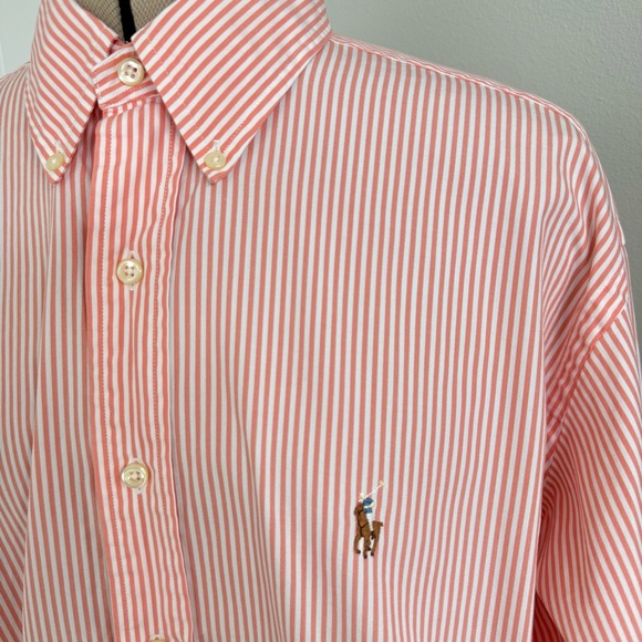 Ralph Lauren Men's Orange White Striped Button Down Classic Fit Shirt 16.5 36/37 - Picture 4 of 11